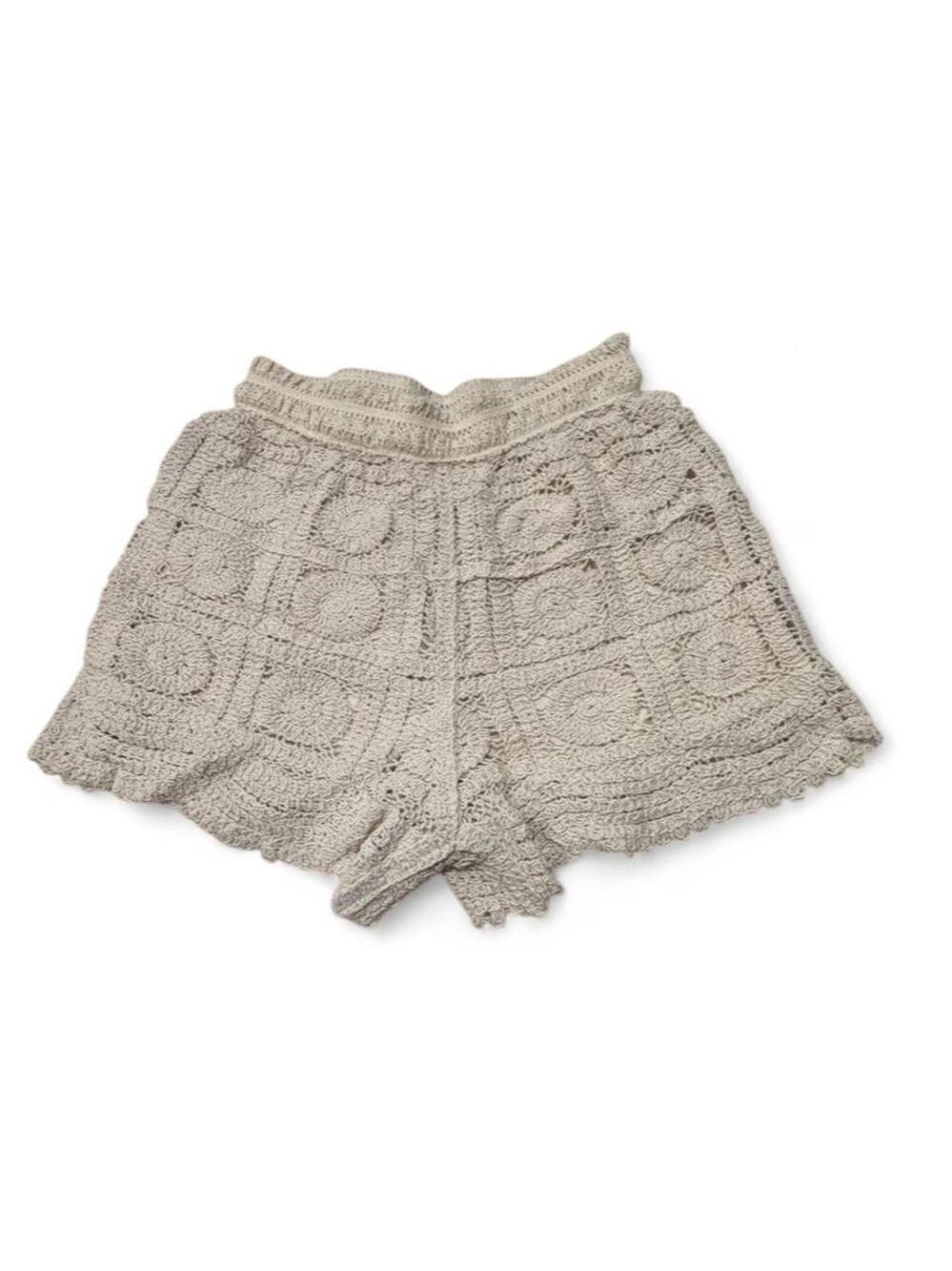 Rebellion Again Crochet Granny Square Shorts Size L Cream Boho Festival Lined